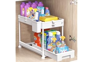 ‎SPACEKEEPER SPACEKEEPER 2 Ebenen Spülschrankregal,Aufbewahrung unter der Spüle,Ausziehbarer Korb unter dem Schrankboden,Mehrzweck-Organizer für Küche und Badezimmer, 40x22x31cm, Weiß