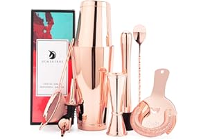 HOMEKEROS Kupfer Cocktail Shaker Set - Premium 9-teilig Edelstahl Boston Shaker Set mit Hawthorne Barsieb Set, Messbecher, Barstößel, Barlöffel und 2 Weinausgießer