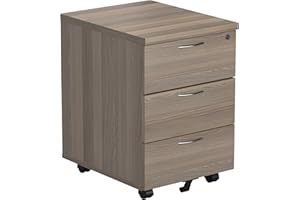 Office Hippo Heavy Duty 3 Drawer Mobile Pedestal Storage Cabinet, Office Storage, Office Cabinet Lockable Storage, 5 Year Wty - Grey Oak