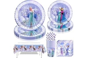 Shengruili 61 Stück Partygeschirr Set,Kindergeburtstag Geschirr Set,Partygeschirr Geburtstag,Kindergeburtstag Deko mit Teller Becher Servietten Tischdecke Strohhalme,Party Geschirr für 10 Gäste