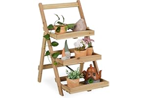 Relaxdays Escalera Plantas, 3 Baldas para Macetas, Estantería Flores, Interior y Exterior, 80,5 x 50 x 61 cm, Natural