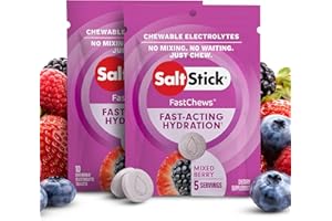 SaltStick Fastchews, Electrolyte Replacement Tablets for Rehydration, Exercise Recovery, Youth & Adult Athletes, Hiking & Sports Recovery, 2 x Packets of 10 Tablets (Mixed Berry)
