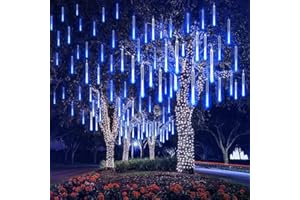 EEIEER Météore Pluie Guirlandes Lumineuse, 8 Tubes 30CM 192 LED Eclairage Météore Douche Lumière Etanche LED Pour Mariage Maison Arbre Jardin de Noël Parti (Bleu)
