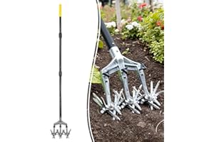 Colwelt Cultivateur rotatif de 155,9 cm, outil de jardin manuel avec dents amovibles en aluminium, cultivateurs pour le jardinage du sol ou le réensemencement de l'herbe, cultivateurs manuels et