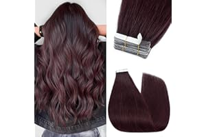 Silk-co Extension Biadesive Capelli Veri 10 PCS 45cm 25g Vino Rosso Extension Capelli Veri Biadesivo Lisci Remy Hair Extension Invisibili