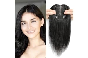 SEA SINGING Human Hair Toppers for Women Real Hair Topper with Thinning Hair 120% Density Round Shaped Swiss Base Clip in Fringe Human Hair Topper Top Hair Pieces 40g- Natural Black (12inch, 1B)…