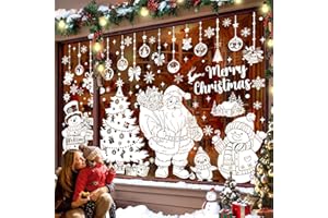 decalmile Autocollants Fenêtre Noël Anti-Collision Stickers Père Arbre de Noël Bonhomme de Neige Stickers Vitre Anti-Adhésifs Fenêtre Porte Cuisine Décalques