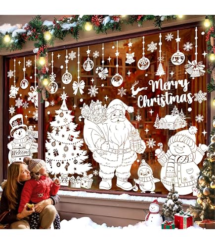 Adesivi natalizi riutilizzabili per finestre, 202 adesivi elettrostatici decorativi natalizi per finestre, PVC abete fiocco di neve finestra Natale | Leroy Merlin