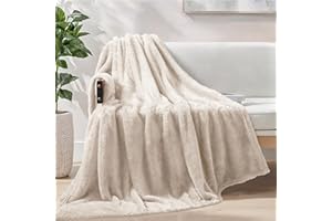 Exclusivo Mezcla Kuscheldecke Decke, Superweich, Flauschig und Plüsch Fleecedecke Sofadecke Wohndecke für Ganzjahreszeit, 130 x 170 cm, Beige