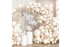 ISNDARE Pearl White Sand Balloons Pearl Beige Balloons Arch Double-Stuffed White Balloon Different Sizes 18/12/10/5inch 61pcs Ivory Cream Balloons Garland for Wedding Birde to be Birthday Anniversary Decor