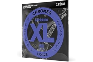 D'Addario Struny do gitary - Struny do gitary elektrycznej XL chromowane - płaskie rany - polerowane dla ultramiękkiego odczucia i ciepłego, łagodnego tonu - ECG25 - lekkie, 12-52, 1 opakowanie