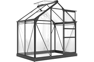Outsunny 6 x 4ft Polycarbonate Greenhouse, Large Walk-In Green House with Slide Door and Window, Garden Plants Grow House with Aluminium Frame and Foundation, Grey