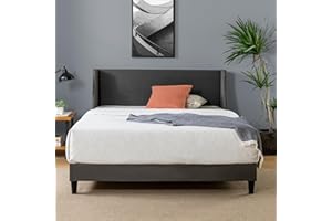 Zinus Evelyn Letto 140x190 cm - Struttura letto 25 cm di altezza - Letto imbottito con ampia testiera a dondolo - Grigio scuro