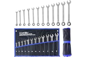 CCLIFE Zestaw kluczy płasko-oczkowych, zestaw kluczy grzechotkowych, Cr-V 72 zęby 8-19 mm, 12 szt.