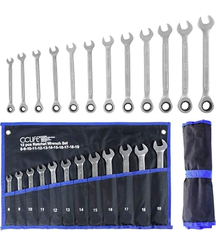 Jeu De 12 Clés à Cliquet VonHaus 6 à 17mm - Clés Mixtes Satinées Avec Mallette - Idéal Bricolage, Vélo, Voiture