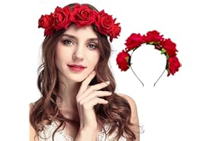 duoyif Czerwona róża, opaska na włosy, róża, kwiatowa, ozdoba na głowę, ozdoba do włosów, róża, kwiat, opaska na czoło, na imprezę koktajlową, pokaz sceniczny, wesele, urodziny, Boże Narodzenie,