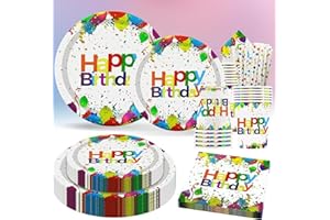 Wentsent 100Stück Regenbogen Partygeschirr Set, 20 Gäste Regenbogen Kindergeburtstag Teller Set,Regenbogen Geburtstag Geschirr,Regenbogen Teller Becher,Regenbogen Party Supplies