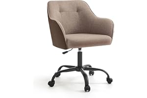 SONGMICS Silla de Estudio, Silla Giratoria, Altura Ajustable, Carga de 110 kg, Marco de Acero, Tela de Algodón-Lino Transpirable, para Estudio, Dormitorio, Marrón OBG019K01