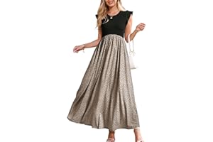 OUGES Sommerkleid Damen Lang Rüschen Maxikleid Elegant Sommer Kleid mit Taschen