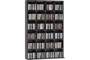 HOMCOM Rangements pour CD et DVD, Meuble de Rangement multimédia avec 24 Compartiments, capacité Max. 456 CD/ 336 DVD, bibliothèque en Bois avec étagères réglables, 89 x 20 x 130,5 cm, Noir