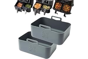 Kitchen Curated 2 pcs Silicone Air Fryer Liners for Ninja Air Fryers AF400UK AF451UK AF500UK Dual Baskets 9.5L Foodi Max Accessories, T17088, Reusable than Parchments, 2.63 Thickness (2 pcs)
