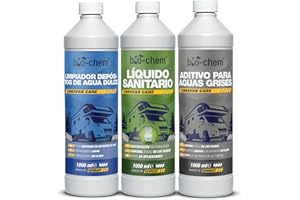 BIO-CHEM CLEANTEC Bio-Chem - Set de 3 Productos de Limpieza para aseos higiénicos de autocaravanas - Limpiador para depósitos de Agua Dulce de caravanas - Limpiador para Aguas Grises - Líquido Sanitario