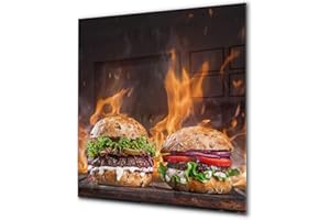 Décoration murale imprimée sur verre de sécurité – Antiprojections en verre cuisine BS14 Série feu: Burgers de Fast-Food