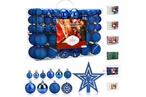 AITSITE Lot de 100 Boules de Noël Boules de Noël Bleu 6cm/4cm/2cm Décorations d'arbre de Noël en Plastique Ornements Suspendus Ornements d'arbre de Noël Boules Décorations de Porte Décors de Festival