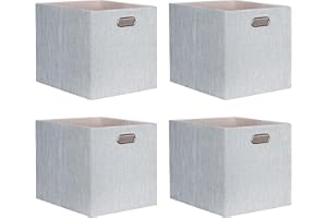 ArcaGuru 13x15x13 Storage Cube Bins, Foldable Fabric Organizer Bins Storage Cubes Baskets Box Drawers for Shelves, Closet, Wardrobe, Bookshelf, 4 Pack, Gray