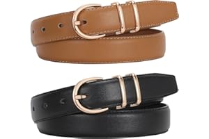 WERFORU 2 sztuki damskich pasków skórzanych do dżinsów, modny pasek damski do spodni, sukienki ze złotą klamrą