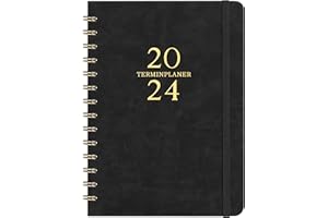 INDEME Kalender 2024 - A5 Terminplaner 2024 von Januar bis Dezember, Kalender 2024 Buchkalender, Wochenplaner 2024 mit Innentasche, Elastischer Verschluss, 21.3 x 14.7cm - Schwarz