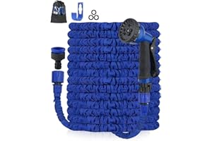 Zenmos 100FT Expandable Garden Hose Pipe - Flexible Expanding Magic Hose with 3/4", 1/2" Fittings, Heavy Duty Expanding Water Hose with 8 Function Spray Nozzle,Lightweight & Anti-Leakage (Blue, 100FT)