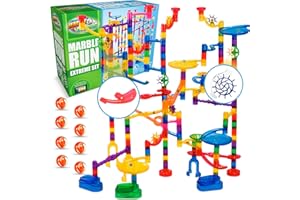 Marble Genius Marble Run (300 Complete Pieces) Maze Track or Race Game for Adults, Teens, Toddlers, or Kids Aged 4-8 Years Old, (118 Translucent Marbulous Pieces + 119 Glass-Marble Set), Extreme Set