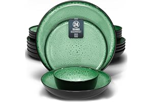 PURE LIVING INTERIOR DESIGN 24 Piece Dinnerware Set of 6-Stoneware Tableware Set - Bowl and Plate Set - Dinner Service 6 persons - Tableware Sets Pure Living Black Sage Green
