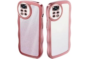 JIEZUIMEI Candy Wave Frame Glitter Carcasa Funda con Xiaomi Redmi Note 11 Pro 5G, Wave Frame Aesthetic Transparente Funda para teléfono Funda para Mujer y niña Fina Flexible Camera Carcasa Oro Rosa
