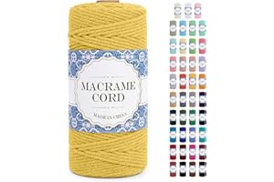 Uiopa Corde Macramé 3mm x 100m Ficelle Macramé Naturel Cordon Coton Fil Macramé 3mm Cordelette pour Suspension Murale Tressée de Plante Rideau Bricolage Décoration Intérieure Boho (Jaune Citron)