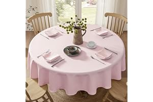 Softalker Washable Tablecloth Outdoor Round 140 Pink Tablecloths Washable Linen Texture Water-Repellent Tablecloth Table Cloth for Garden Party Birthday Easter Summer Spring Coffee Table