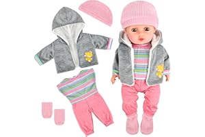 DIELOVEHUA Ropa para Muñecas, Ropa para Muñecas Bebés, Ropa de Muñecas Baby Born, Apto para Muñecas de 43 do 48 cm, Abrigo, Sombrero, Mamelucos para Bebés y Calcetines
