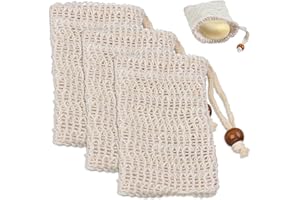 ELKUAIE 3 Seifensäckchen, Seifennetz, Festes Shampoo Seifensäckchen, Kleines Seifengeflecht Mit Kordelzug, Seifensäckchen Sisal, Seifenrestebeutel 9,5 x 14,5 cm