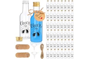 Fayavoo 50 Pcs Mini Alcohol Bottles, 50ml Resuable Small Plastic Bottles with Lids, Miniature Empty Shot Bottles with Gold Screw Caps and Liquid Funnel, Mini juice shot bottles for Parties, Weddings