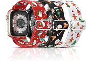 [3Stück]Neitra Weihnachten Armbänder für Apple Watch 42mm 44mm 45mm, Weiches Elastisches Nylon Ersatzarmband Geflochtenes Sport Solo Loop Weihnachten Uhrenarmband für iWatch Series 9 8 7 6 5 4 SE 2023