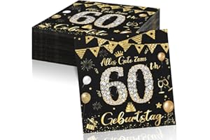VOXISROMA 60 Geburtstagsdeko Servietten,Schwarz Gold Papier Party Servietten Tischdeko Für 60. Geburtstag Mann Frau,40 Stück Happy Birthday Servietten Decorations 33x33cm