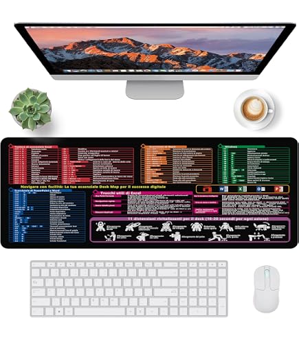 Tappetino Da Scrivania XL Excel Cheat Sheet - 80x30 Cm Con Bordi Cuciti - Base Antiscivolo Con Scorciatoie - Regalo Per Dipendenti - 5