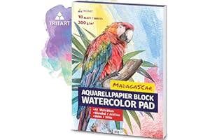 Tritart Aquarellpapier DIN A1 300g/m² - Malblock A1 mit 10 Blatt - Aquarellblock zum Malen - Watercolour Paper - Aquarell Papier DIN A1 Groß - Zeichenpapier A1 mit 10 Blatt