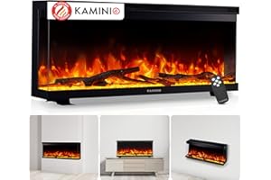 KAMINIO Eléctrica Chimenea Lea - Chimenea eléctrica 3 en 1 con Vista panorámica, calefacción, Efecto de Llama 3D, 12 Colores de Llama (36 Pulgada)