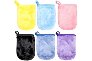 PFLYPF 6 pièces de Gants démaquillants en Flanelle, Couvre-Doigts nettoyants, Serviettes réutilisables, Gants de Douche à Boucles, Gants de Lavage Doux (9 * 13cm)