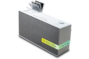 Pure Evoke Home All-In-One System muzyczny do domu (DAB+/radio FM, radio internetowe, podcasty, połączenie Spotify, Bluetooth, CD, składany kolorowy wyświetlacz), biała bawełna