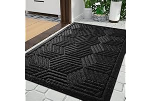 Yimobra Front Entrance Door Mat, All-Season Heavy Duty Outdoor Indoor Entryway Floor Mat, Durable Natural Rubber, Non Slip, Resist Dirt, Water Absorption, Easy Clean, 75x43 cm, Black