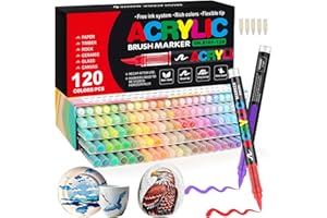 Gelanty rotuladores acrilicos, 120 colores marcadores acrílicos con Punta de Pincel Flexible, Líquido Directo acrylic brush markers para Pintura sobre Roca, Cerámica, Madera, Vidrio