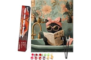 Bougimal Pintura por Números Adultos Animal con Pinceles y Pinturas Acrílicas - 40 x 50 cm, Sin marco, Gato que lee 2